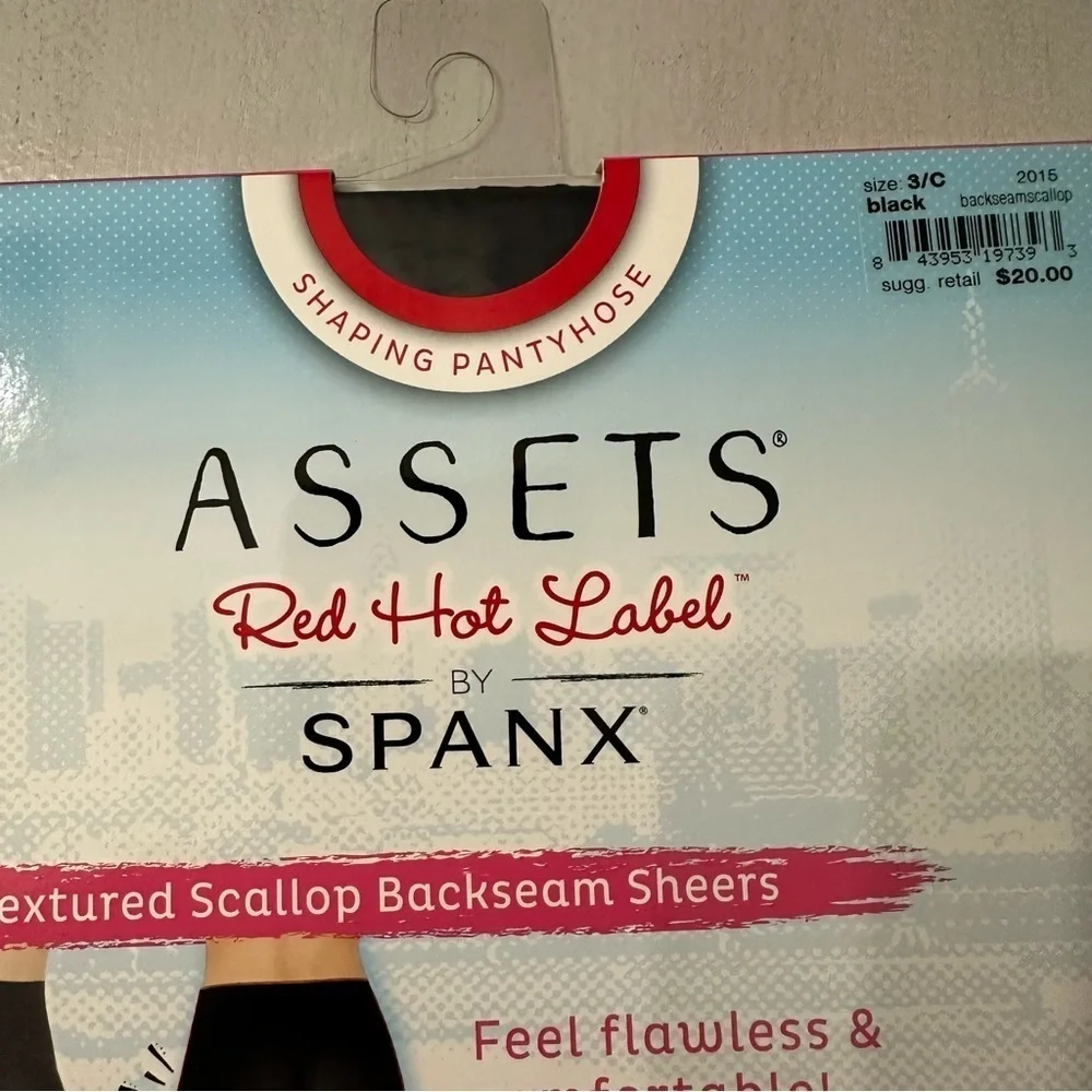 Assets Red Hot Label by SPANX Black Textured Scalloped Backseam Sheers Sz 3C NWT